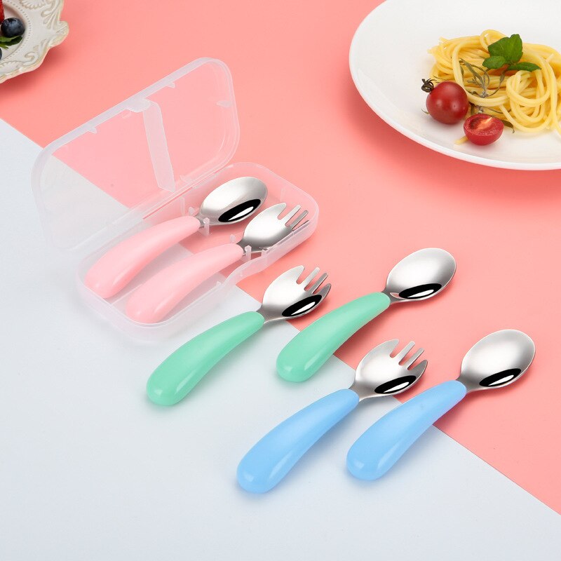 Baby Tableware Set Infant Food Feeding Spoon Fork Gadgets 304 Stainless Steel BPA Free Toddler Cartoon Dinnerware Cutlery