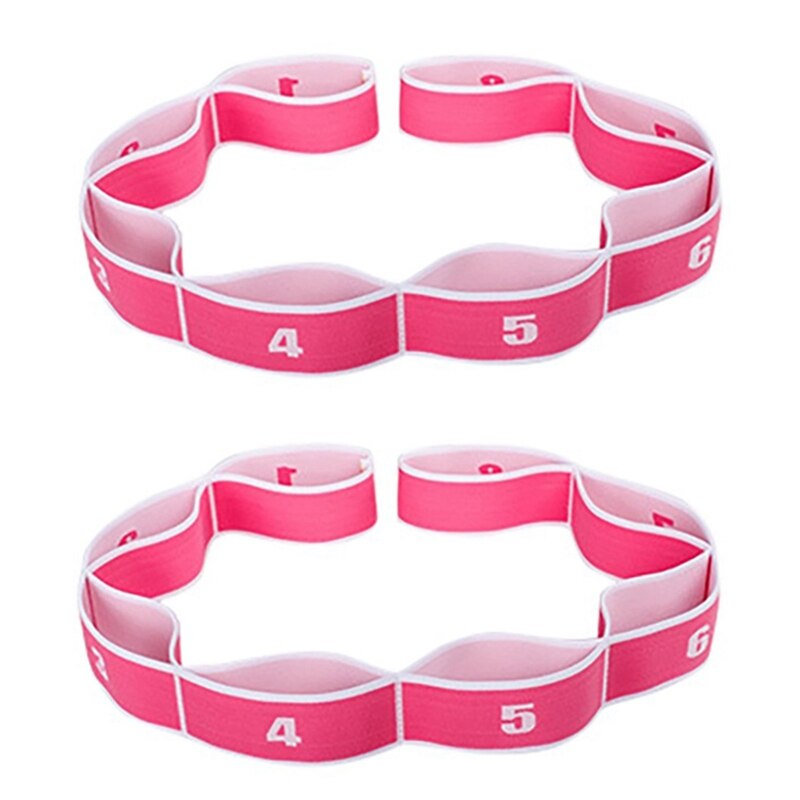 2 Pcs Yoga Stretching Belt Fitness Yoga Pilates Elastic Band 8 Loop Elastic Nylon Latex Tape Stretching Belt
