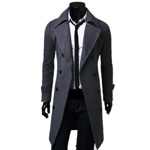 Mode Mannen Wollen Jas Winter Warm Solid Lange Geul Jas Breasted Business Casual Overjas Parka Man Jas Winter: Grey / XXL