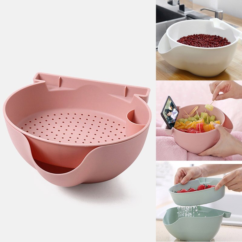 Recipiente doble caja de almacenamiento de semillas de aperitivo cubo de basura plato caja de almacenamiento con soporte para teléfono móvil: Upgarde Light Pink