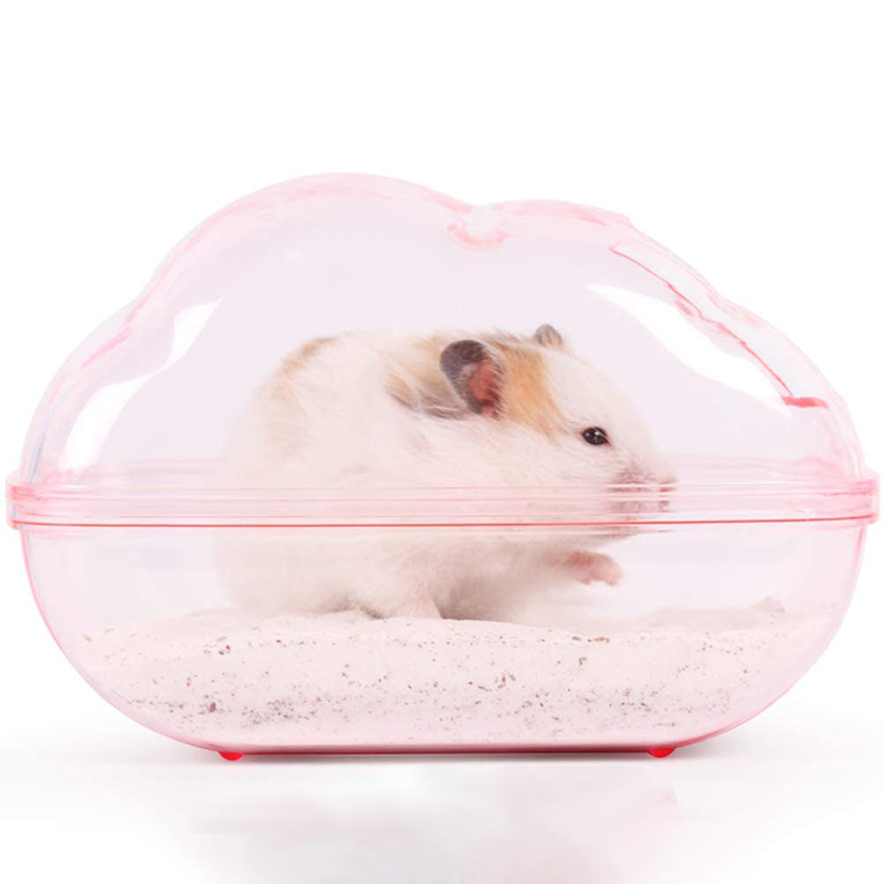 Casa de hámster grande, contenedor de baño de arena, nubes transparentes, baño de hámster para animales pequeños, accesorios de jaula de conejillo de indias: Pink / L 18x12x12cm