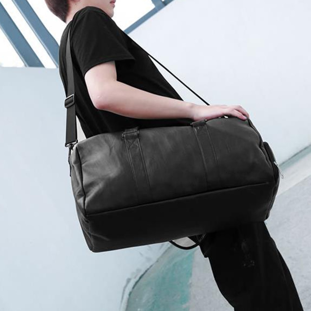 unisex Große Kapazität Reise Duffle Faux Leder Fitnessstudio Fitness Tote Schulter soild farbe Reißverschluss Tasche freies
