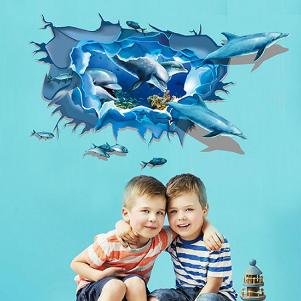 PVC3D simulation ocean aquarium background underwater poster fish wall decoration sticker blue fresh sea fish tank background li