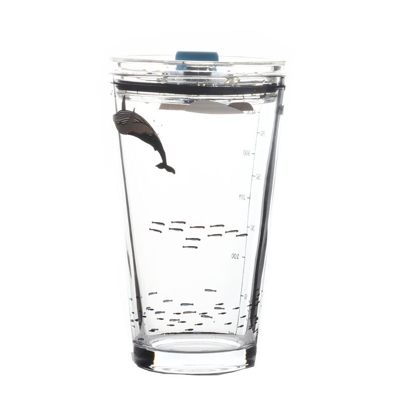 450ml glass kopp tegneserie frokost drikke vann sippy kopp glass med lokk vannkopp netto rød søt melk juice kopper: Hval 450ml