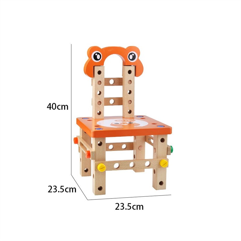 52pcs Assembly Wooden Toys Multifunction Wooden Building Sets DIY Screw Block Activity Working Chair Construction Sets Puzzle