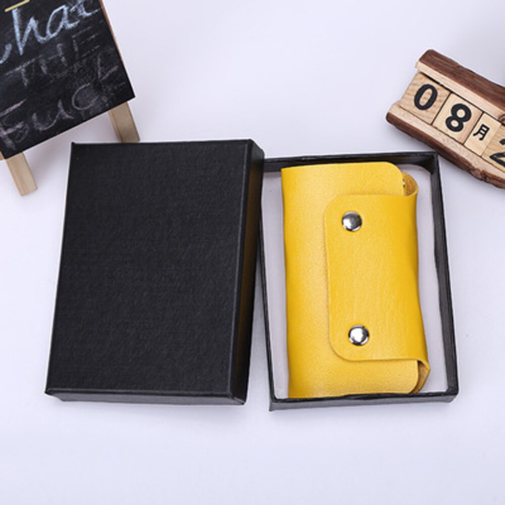 1 PC couleur unie Portable Pu cuir femme de ménage titulaires porte-clés porte-clés sac étui unisexe portefeuille couverture Simple sac de rangement: yellow