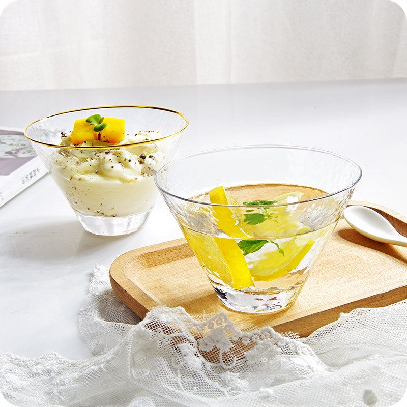Japanese Hammer Drinking Glass Cup Cold Drink Juice Dessert Bowl Tea Glass Cup With Gold Trim Crystal Ice Cream Cup