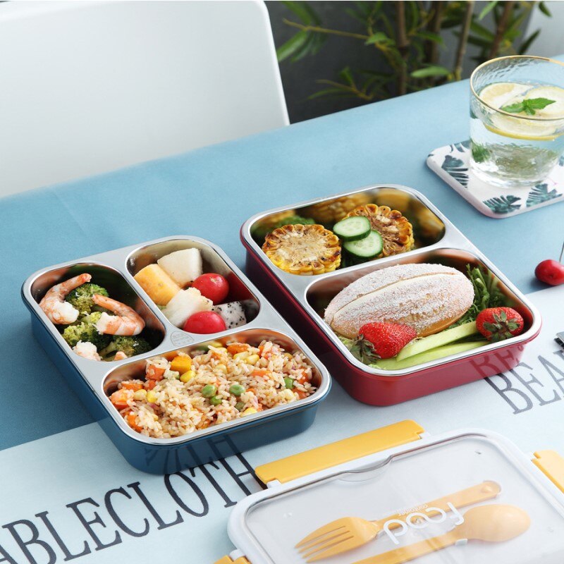 304 stainless steel sealed non-flavored divided lunch box lunch box office worker student lunch box with tableware