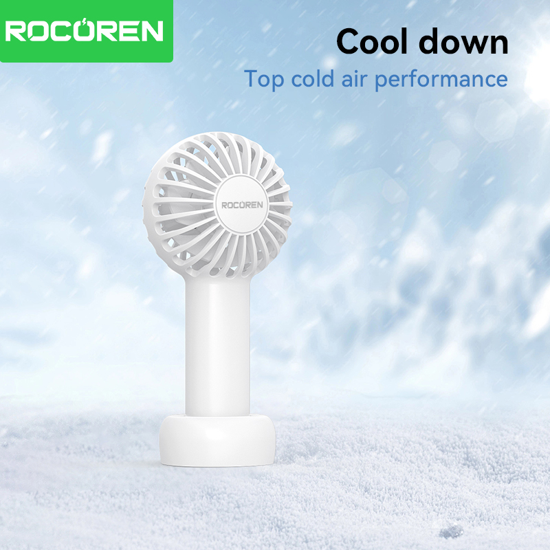 Rocoren Mini Portable Handheld Fan USB Charging 3-speed-Rechargeable Fan with Base Wrist Strap Suitable for Office and Travel