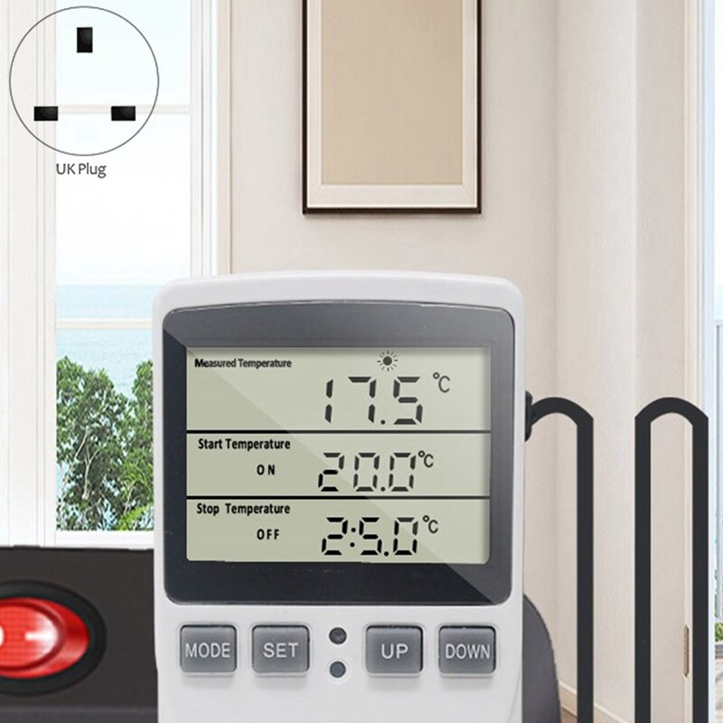 Digital Temperature Controller Thermostat Outlet Socket Plug Heating Cooling Timer for Homebrew Greenhouse