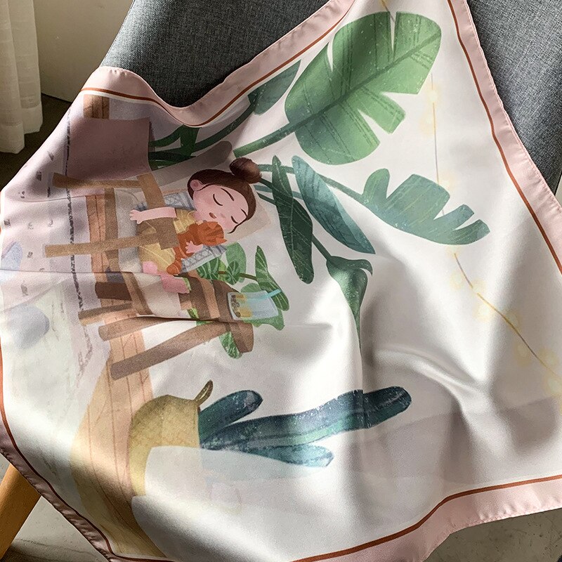 Luksus tørkle silke hårskjerf til kvinner skrive ut bandana hode sateng skjerf 53*53cm små pannebånd hals skjerf til damer: 14