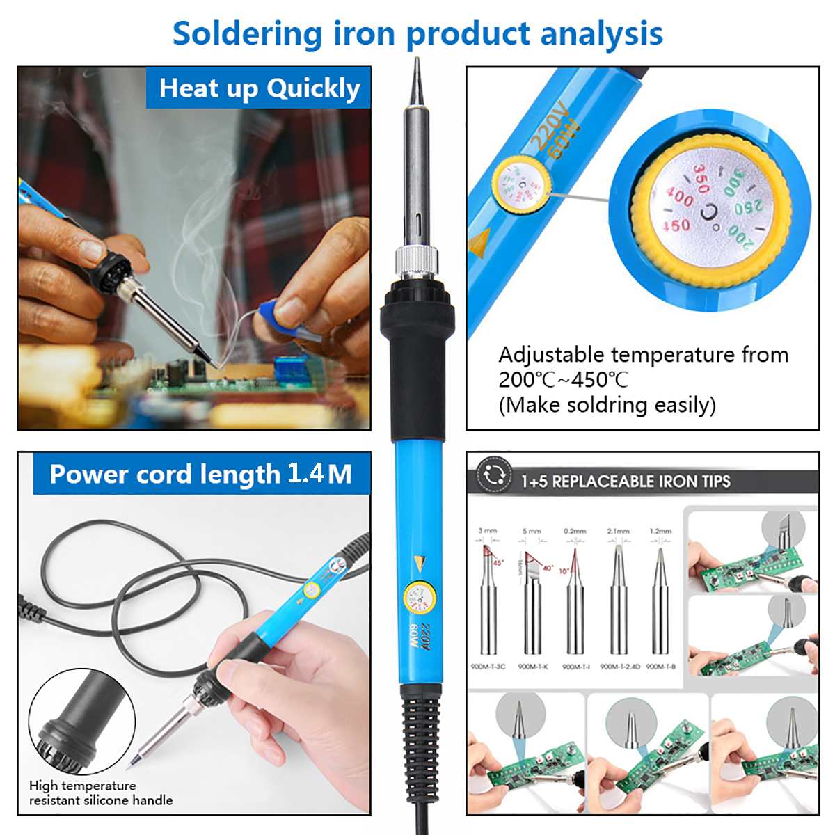 101pcs 60W Adjustable Temperature Electric Soldering Iron kit 220/110V Wood Burning Pen Rework Station Heat Pencil Repair Tools