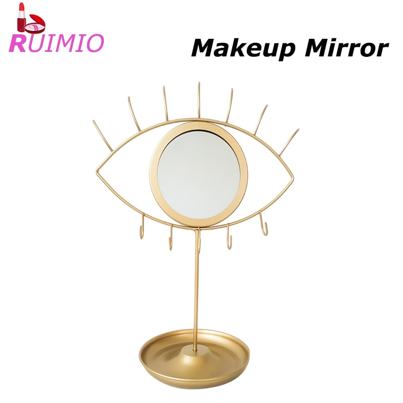 Gyldent øje formet jern kunst skrivebord makeup spejl piger soveværelse desktop makeup spejl desktop spejl