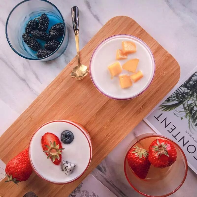 250Ml Japanse Kleurrijke Glazen Beker Hittebestendig Pudding Dessert Ijs Glas Mok Thuis Yoghurt Sap Melk Koffie cup 2 Stuks