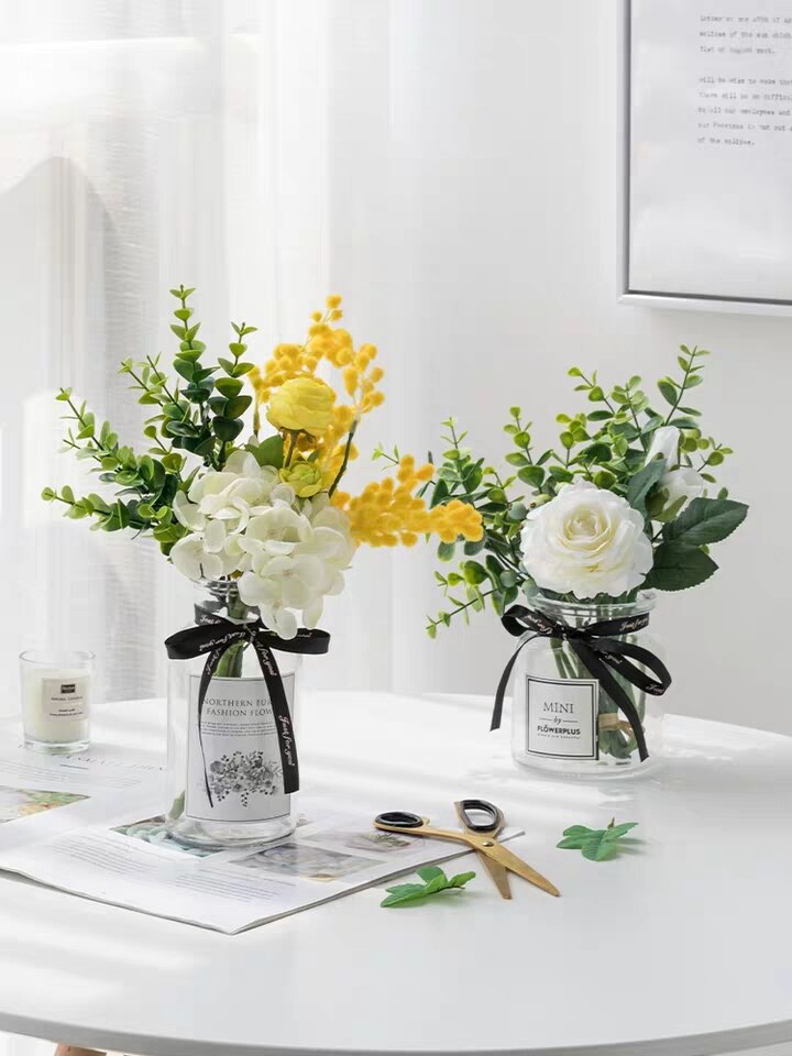 Plastic Vase Wedding Vases Flowers Home Decor Artificial Flower Bouquet with Vase Wedding Table Home Decoration