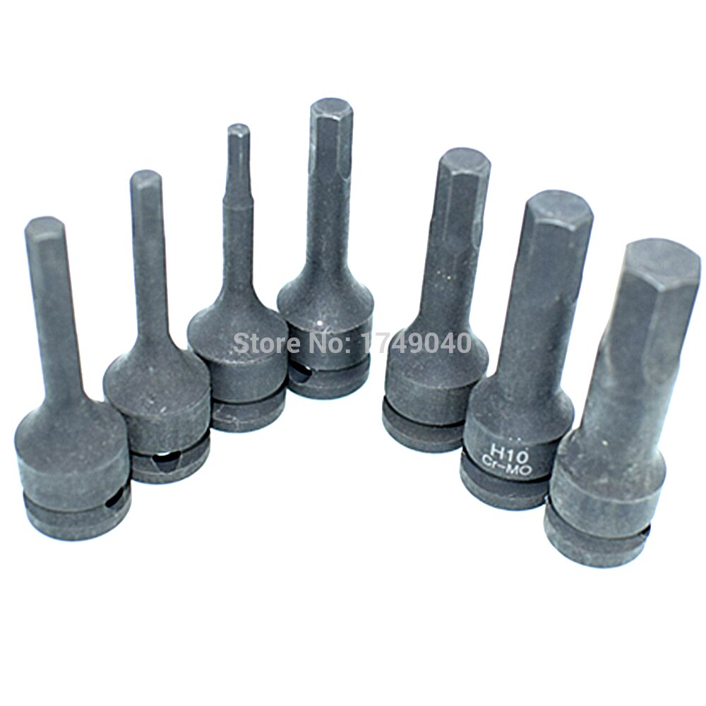7pc slag zeskant bit doppenset 3/8 " vierkante aandrijving lucht impact inbussleutel bit dop cr -mo 60mm lange zeskantkop  h4 h5 h6 h7 h8 h10 h12