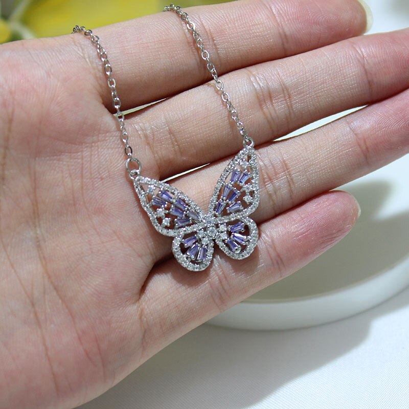 glänzend Seite Neue Zubehör Kristall Schmetterling Anhänger & halsketten für Frauen Elegante Zirkonia Kette Halsband Halsketten: 5