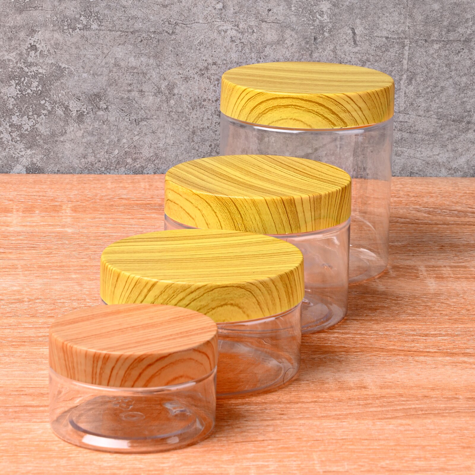 100ML/200ML/300ML/500ML Transparent Vacuum Plastic Lid Container Food Storage Box Imitation Wooden Covered Kitchen Tools