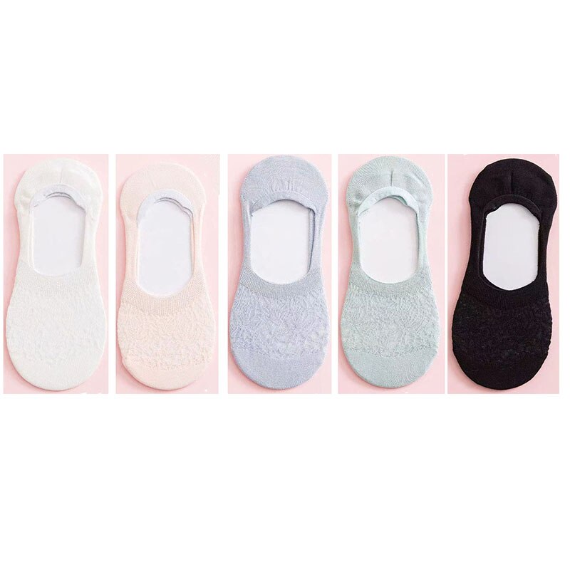 5 Pairs Spring Summer Women Socks Solid Color Wild Shallow Mouth Felmen Girls Female Invisible No Show Slipper Socks: K2