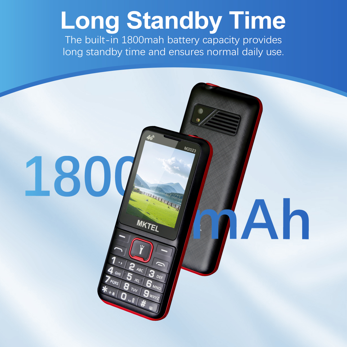 MKTEL M2023 4G Funktionstelefon 2,4-Zoll-Bildschirm Dual SIM Dual bereithalten 1800 mAh Akku 3 in 1 Lautsprecher MP3/MP4/FM Radio Puguang Lampe
