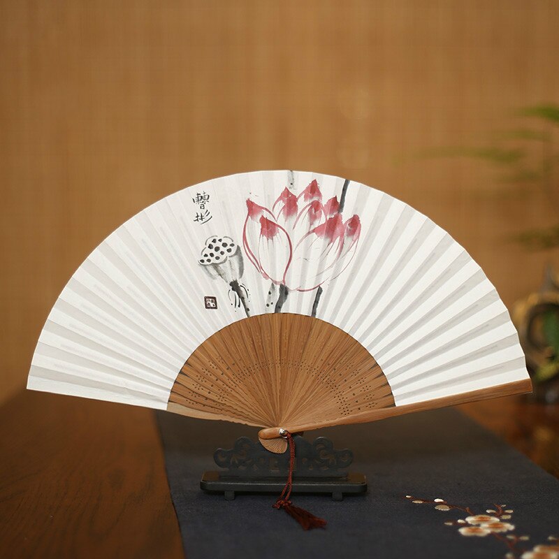 Japanese Style Hand Painted Paper Fan 21.5*41cm Ventilador Classical Fans Small Summer Portable Bamboo Xuan Paper Hand Fan: E