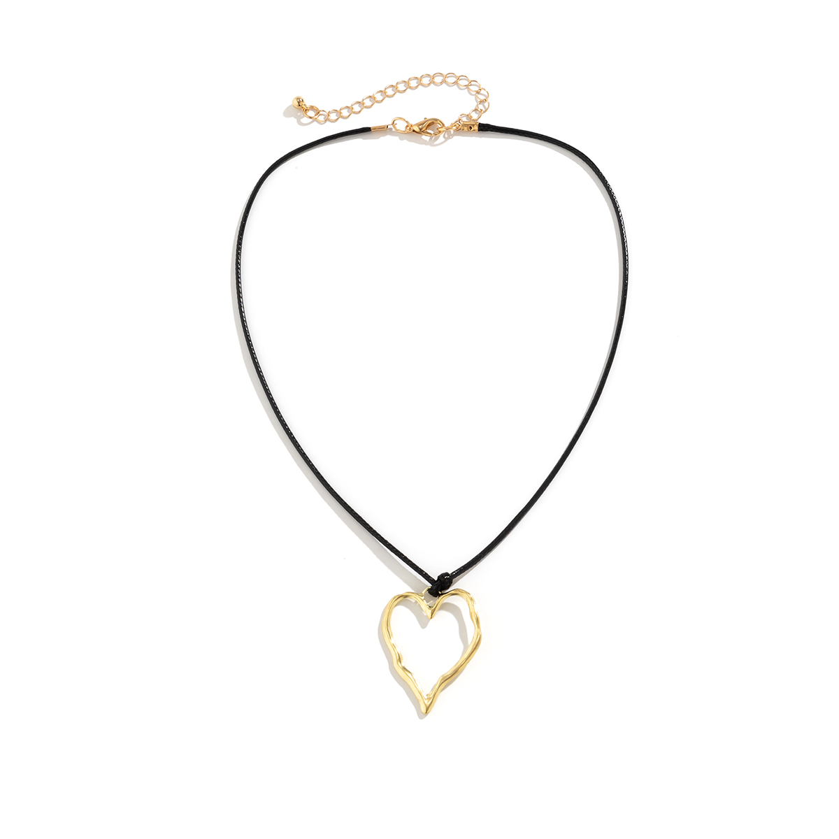 Ingemark-collar de cadena de cordón de cera trenzada de cuero negro Vintage para mujer, Gargantilla con colgante de corazón de amor calado gótico, joyería Y2k nueva