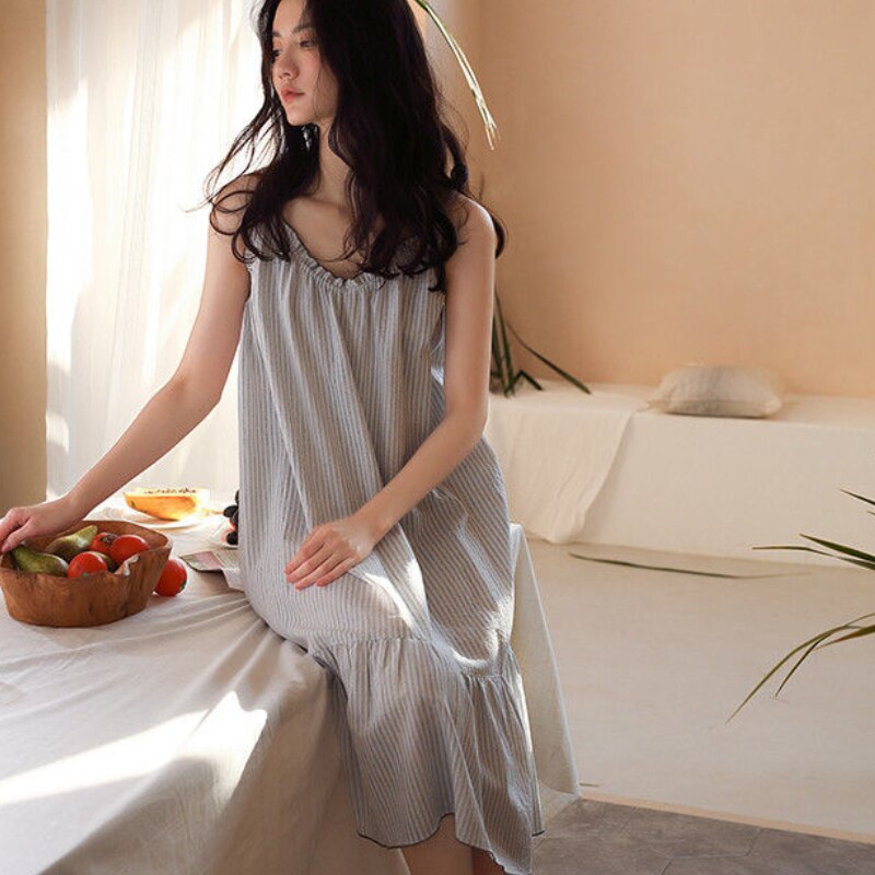 Nachthemden Oversize Losse Cozy Mouwloos Strap Ruches Trendy Eenvoudige V-hals Elegante Leisure Homewear Lounge Vrouwelijke Knielange