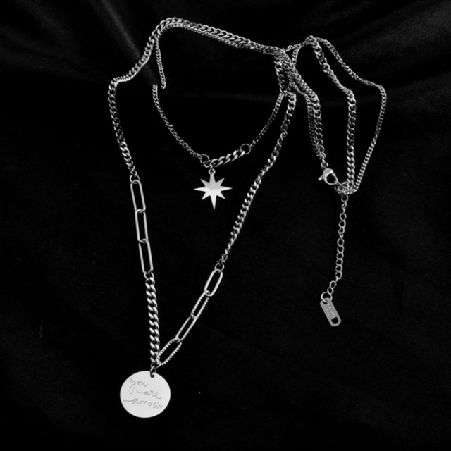 316L acier inoxydable bijoux fins Hip Hop rue les lumières étoiles breloques chaîne ras du cou colliers pendentifs pour femmes hommes: Silver