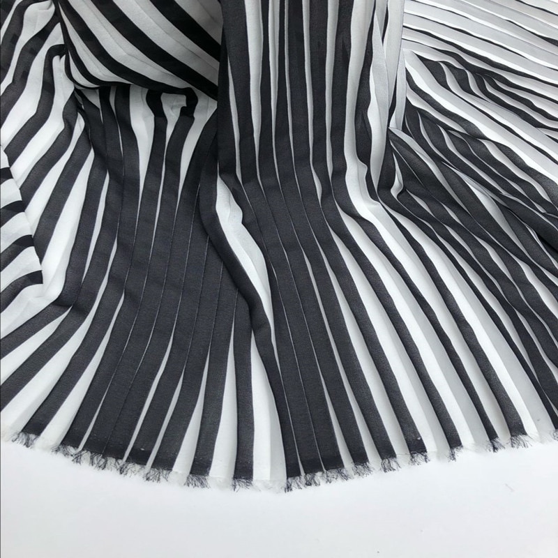 Sort hvid flæser plisseret chiffon stof solid kjole tøj materialer ,150 cmx 100cm