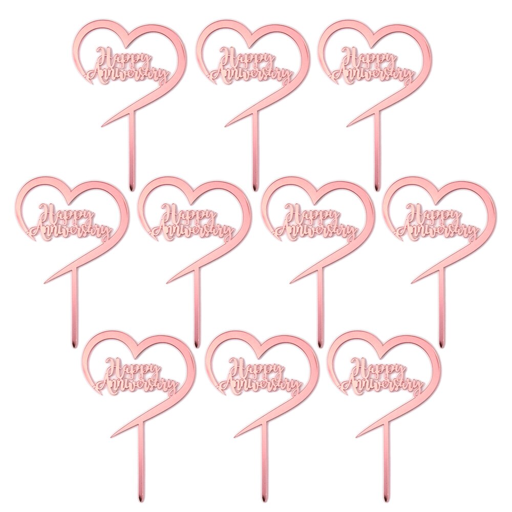 PACK of 10 PCS Happy Anniversary Cake Topper Acrylic Cake Decoration for Anniversary Celebration Gold / Rose Gold: G (PACK of 10PCS)