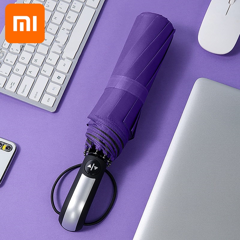 Xiaomi-paraguas plegable automático para mujer, sombrilla resistente a la lluvia y al viento, con recubrimiento negro, Unisex, 2022