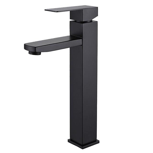 Grifo cuadrado negro para lavabo de baño, grifería de un solo mando para lavabo, montado en cubierta: Black Tall