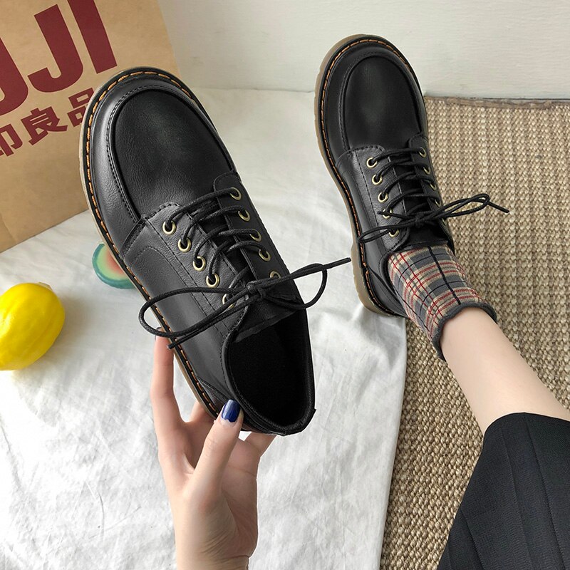 Damskor retro brogues oxford skor kvinna vår höst läder oxfords fyrkantiga lågklackade fritidsskor män plus storlek 35-43