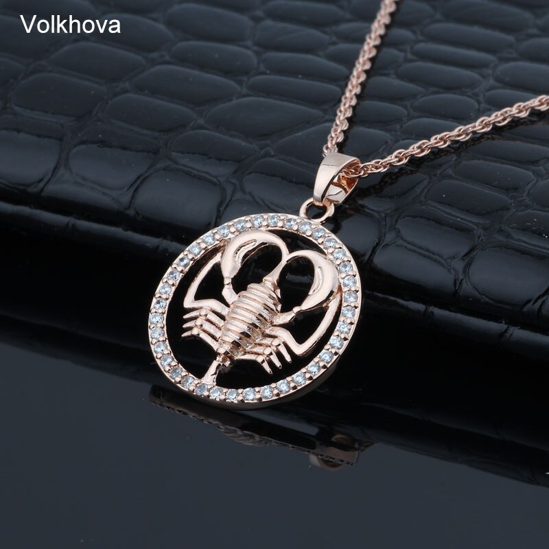 Volkhova 12 Zodiac Constellations Pendant Necklaces For Women Men 585 Rose Gold Cubic Zirconia Jewelry