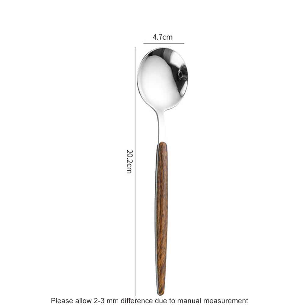 Visual Touch Luxury Silverware Wooden Handle Gold Silver Dinner Flatware Set Dessert Spoon For Home Commercial Reusable