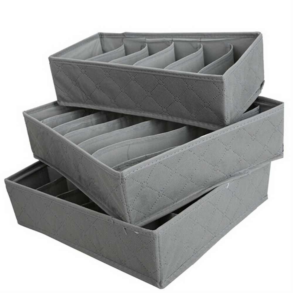 3 pçs/set Dobrável Gaveta Organizadores Caixa de Armazenamento Para Bra Underwear Socks Ties Cachecol Gaveta Organizadores Cinza: Default Title