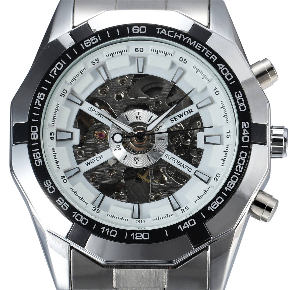 SEWOR Mannen Horloges Roestvrij Staal Automatische Mechanische Horloges Heren Skeleton Horloges Mannen Sport Horloges Mannen Horloges Reloj