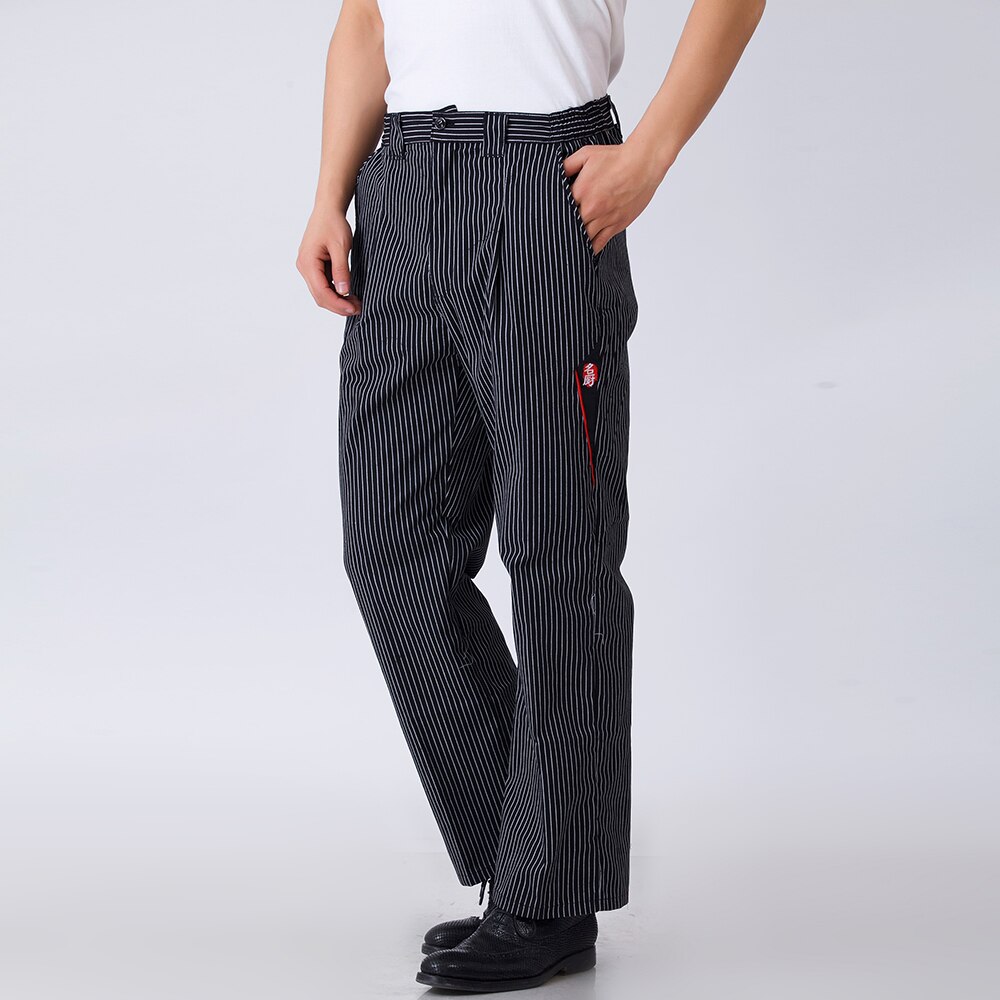 Stripe Men Restaurant Kitchen Food Service Bakery Coffee Shop Work Wear Pants Chef Waiter Cooker Trousers Chef Uniform