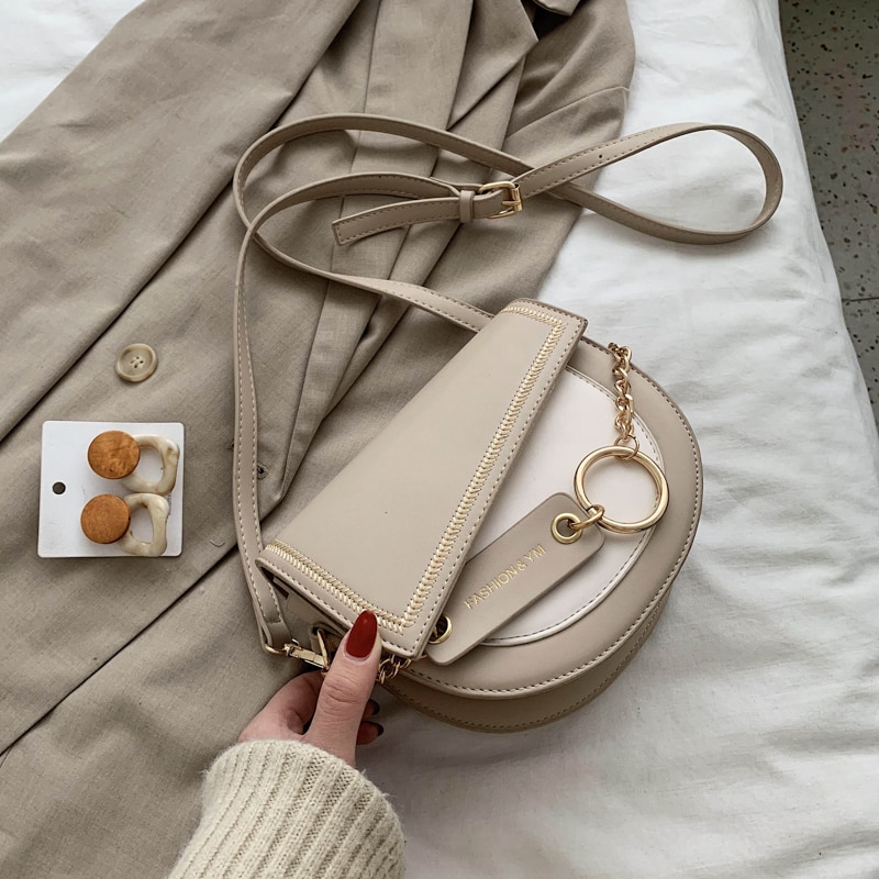 Splice damestas kleine schoudertas damestas casual zadeltas dames handtassen portemonnee tassen met kettingen: Khaki