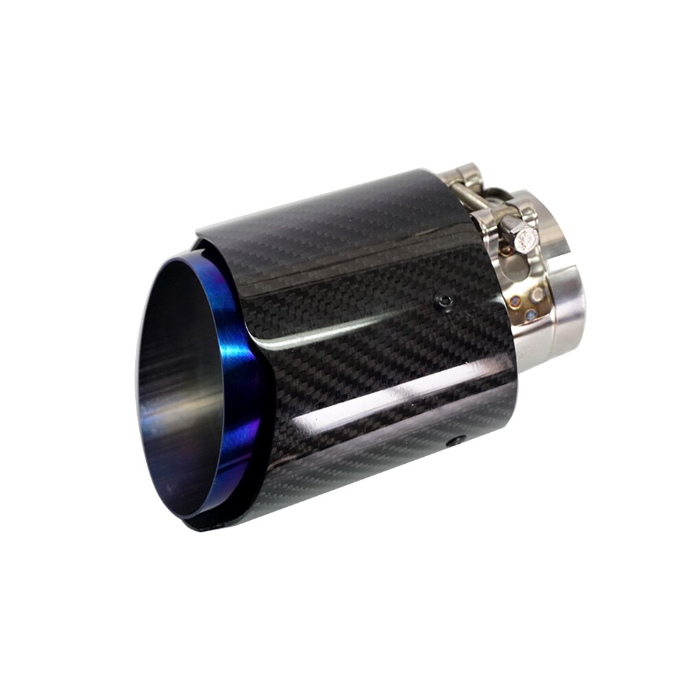 Carbon Fiber Tail Throat Blue Burned Straight Edge Single Carbon Fiber Car Exhaust Pipe Muffler End Tip Tailpipe