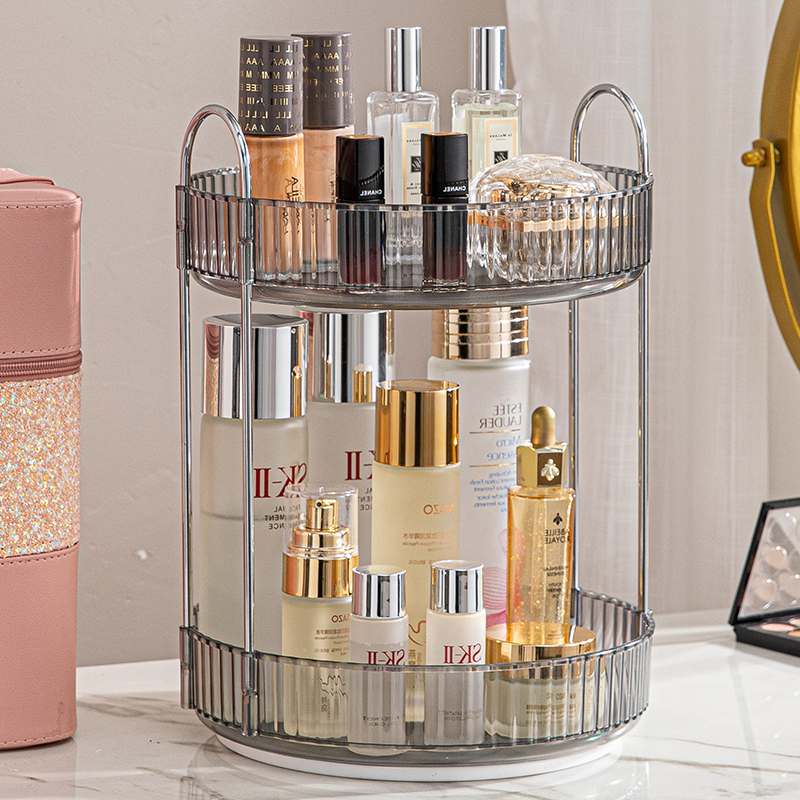 Rotating Makeup Organizer for Vanity 3 Tier Skincare Organizers Large Storage Bathroom Countertop Clear Cosmetic Holder Dresser: Light Grey