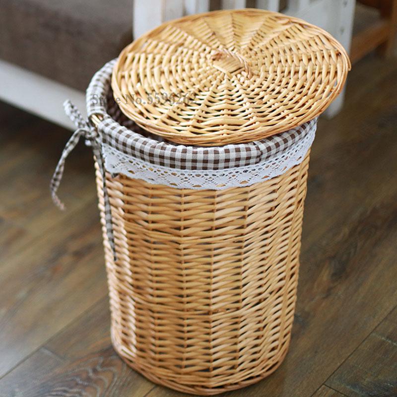 Clothes storage basket hamper laundry barrel rattan large clothing toy tweezers household with cover: Old  farmer  10