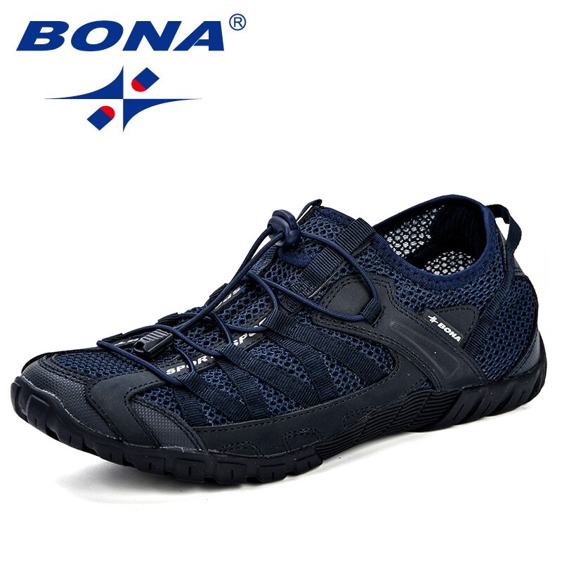 BONA Summer Sneakers Breathable Men Casual Shoes Men Shoes Tenis Masculino Adulto Sapato Masculino Men Leisure Shoe: Blue / 8