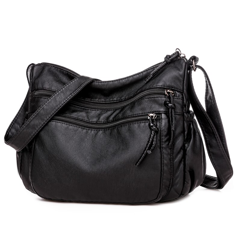 Bolso de hombro Vintage de cuero Pu para mujer, bandolera suave con múltiples bolsillos, de , con solapa