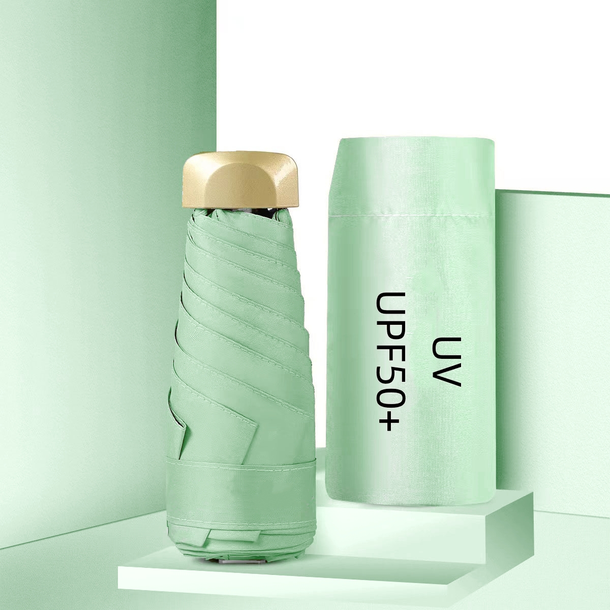 Mini paraguas de bolsillo, paraguas pequeños para el sol y la lluvia, paraguas plegable de vinilo, protección ultravioleta UV, parasol de bolsillo, cápsula: Rojo