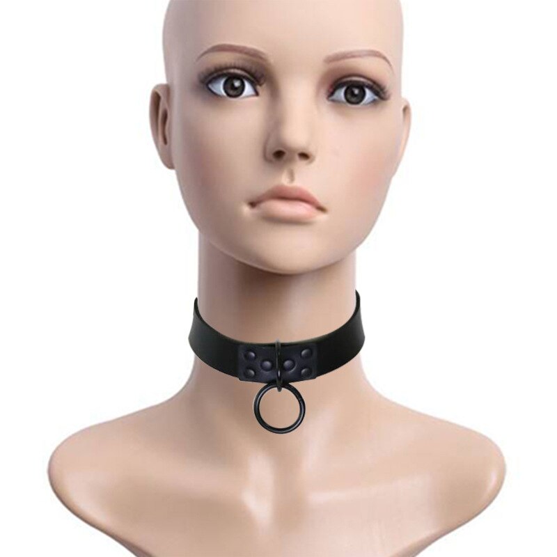 Læder snor lang kæde link choker halskæde punk gotisk o-ring aftagelig krave halskæde til kvinder piger cosplay fest
