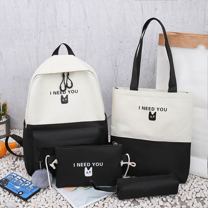 4 Pcs/set School Bags for Teenage Girls Anti Theft Travel Backpack Laptop Bagpack Rucksack Women College Student Backbag Mochila