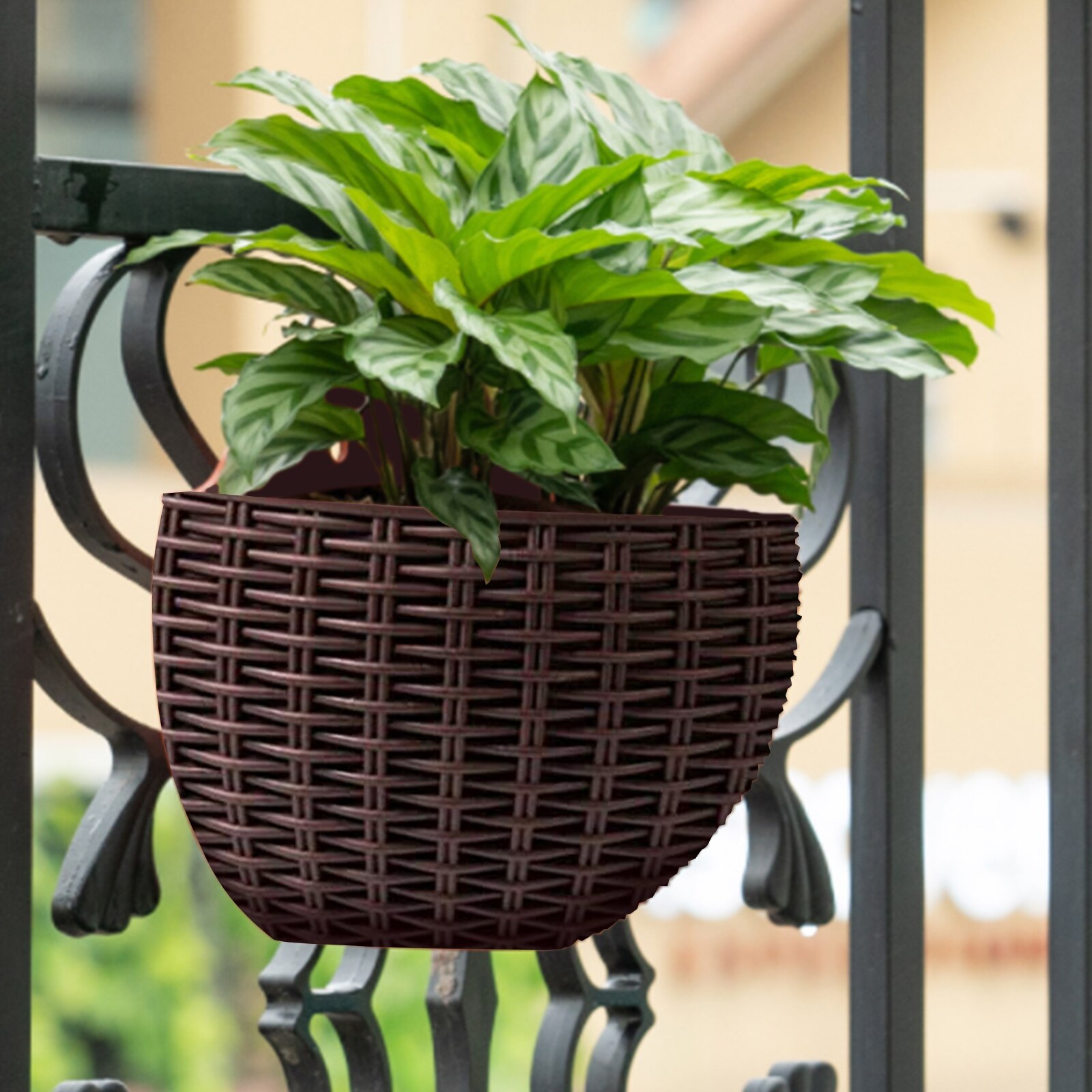 Pot de fleurs demi-rond suspendu au mur en rotin Imitation, jardinière murale semi-circulaire, balcon, panier suspendu d&#39;extérieur pour la maison