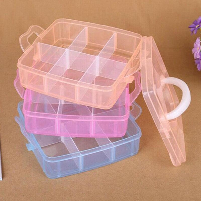 Caja de almacenamiento de cuentas de plástico transparente para joyería, contenedor de herramientas de bricolaje, organizador desmontable, 3 posiciones, 4 colores