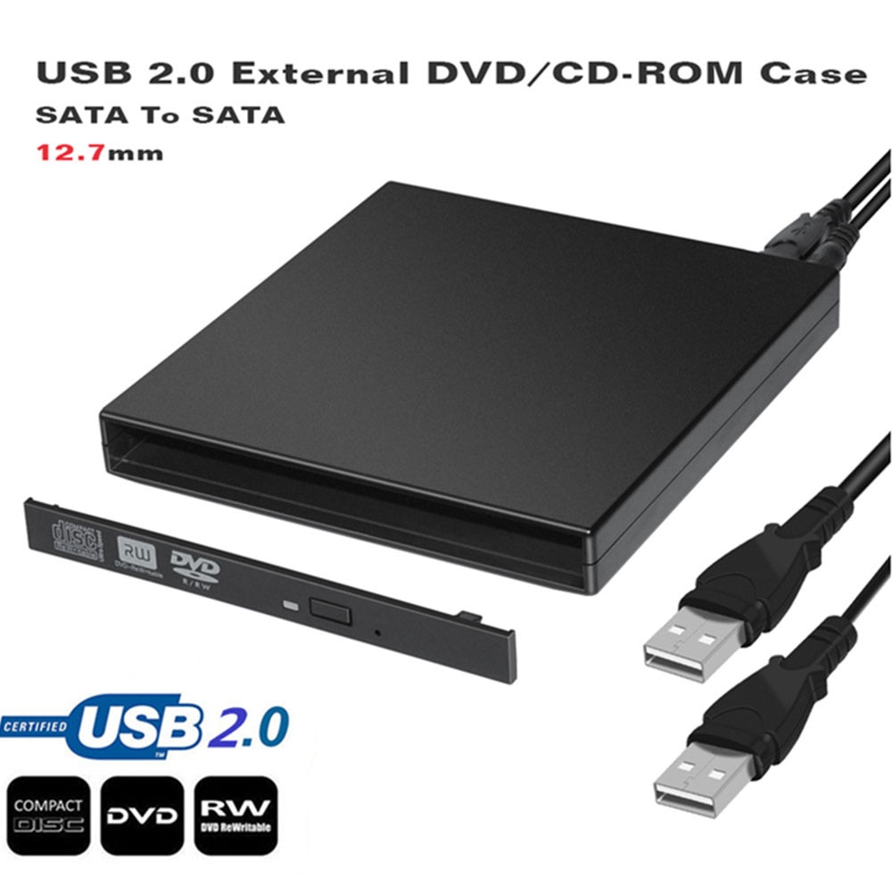 Notebook 480Mbps Portable Mobile Disk Optical Drive Case USB 2.0 DVD Enclosure 12.7mm SATA Laptop ABS Desktop PC CD-ROM